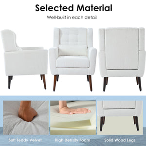 English Elm Modern Accent Chair Upholstered Armchair with Chenille Fabric, Ergonomic Padded Seat, Wood Legs for Living Room Seating Comfort and Stylish Mid Century Flair White W1028P236468
