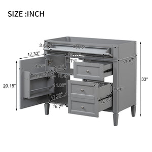 English Elm 36'' Modern Bathroom Vanity Cabinet with Tip-Out Drawer, Adjustable Shelf, Smooth Metal Slides, Solid Wood Frame Grey N710P186084E