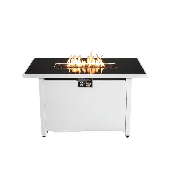 English Elm 43" Rectangular Fire Pit with 50,000 BTU, Smoked Glass Windshield, Steel Frame, Concealed Tank Cover B120S00049