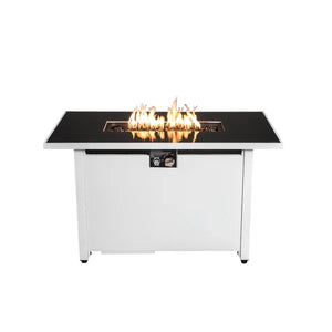 English Elm 43" Rectangular Fire Pit with 50,000 BTU, Smoked Glass Windshield, Steel Frame, Concealed Tank Cover B120S00049