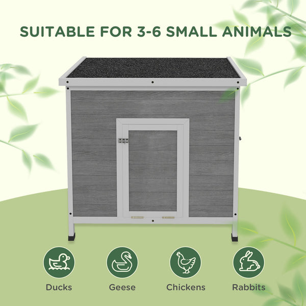 English Elm Wooden Fir Duck House with Ramp Door Asphalt Roof Vented Raised Floor Outdoor Coop T3971P407849