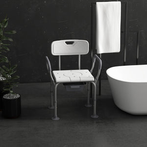 English Elm HOMCOM Adjustable 3-in-1 Shower Chair with Back & Arms, Raised Commode Seat, Suction Feet for Seniors W2225P217468