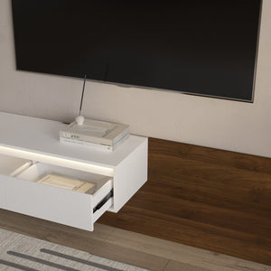 English Elm Modern Low Profile Media Cabinet with Led Lighting and Wood Storage for Living Room W1321P400994