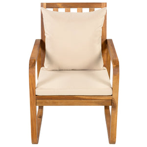 English Elm Outdoor Acacia Wood Dining Set Seats Six with Cushioned Armrest Chairs for Patio Natural Wood+Brown N719Z000200D
