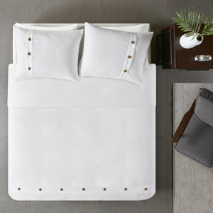 English Elm Full/Queen Finely 3-Piece Cotton Waffle Weave Duvet Cover Set with Wooden Buttons, OEKO-TEX Safe and Textured Comfort B035129156