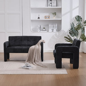English Elm Nordic Ergonomic Double Armchair Upholstered Chenille Two-Seater Sofa 550lb Capacity Compact Lounge Chair Black W395P380537