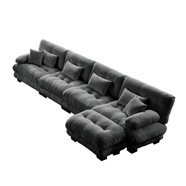 English Elm Luxury Modular Sectional Sofa - Oversized Chenille Gray Couch With Deep Seating & Convertible Ottoman W714S01020