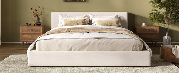 English Elm King Linen Upholstered Platform Bed Thick Padded Headboard No Box Spring Needed N757K345636I