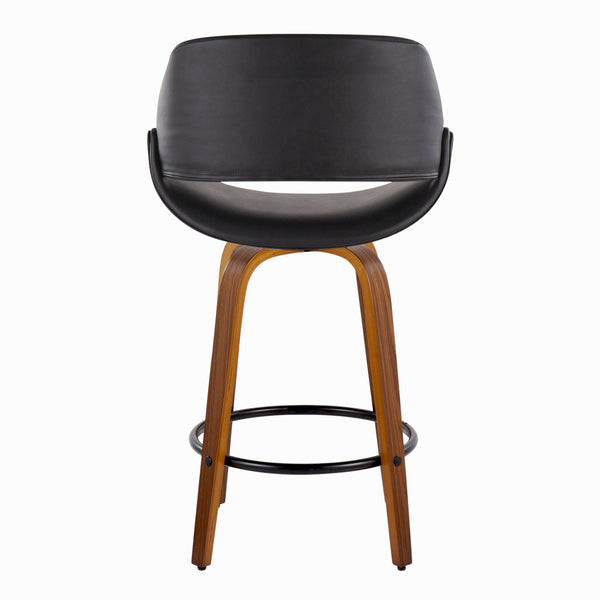 English Elm Mid-century Modern Swivel Counterstools Set of 2 Walnut Bent Wood Faux Leather Seats B202P291079