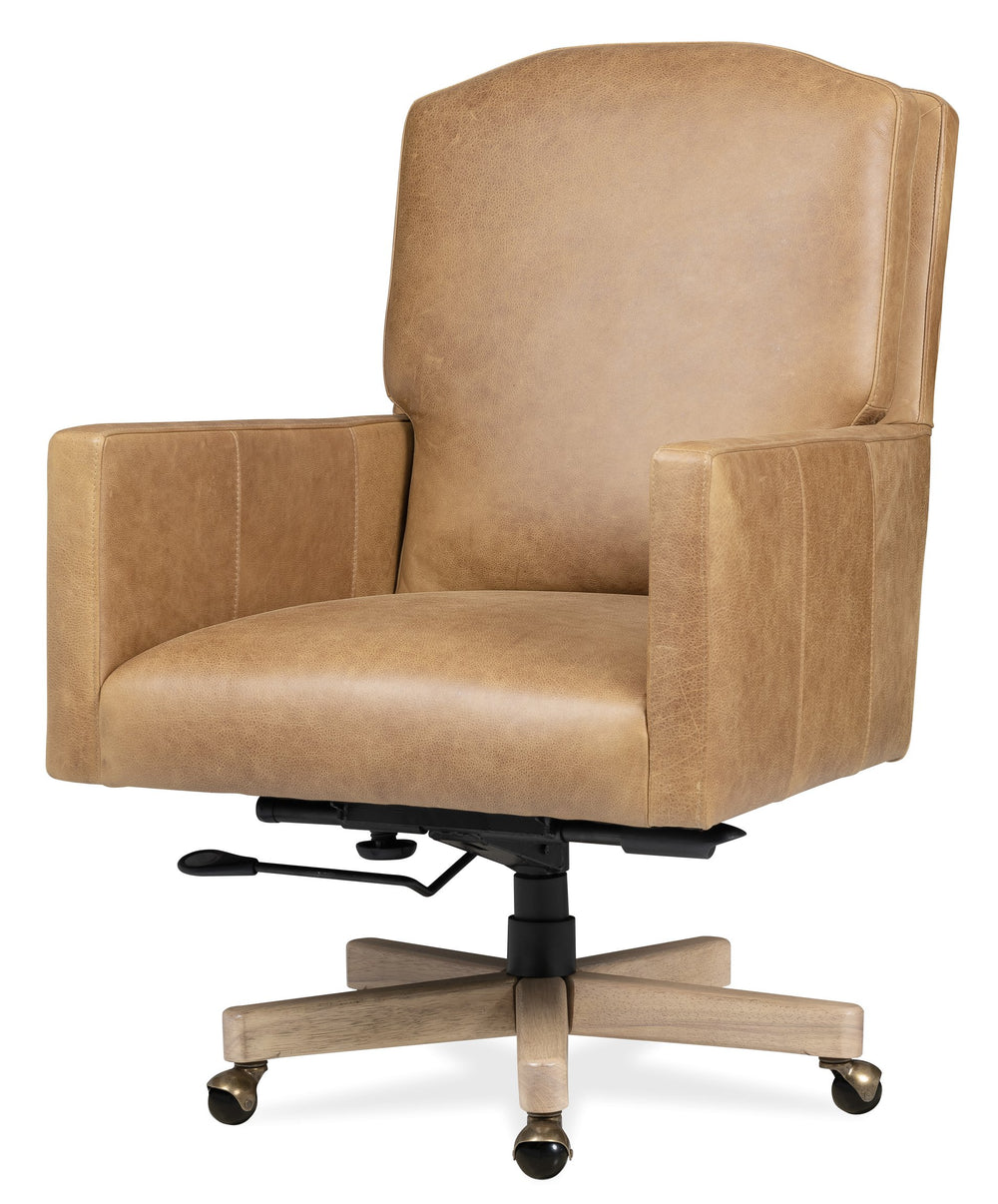 Hooker Furniture Shore Executive Office Chair Top Grain Leather Swivel Seat with Wood Accent Base EC888-085