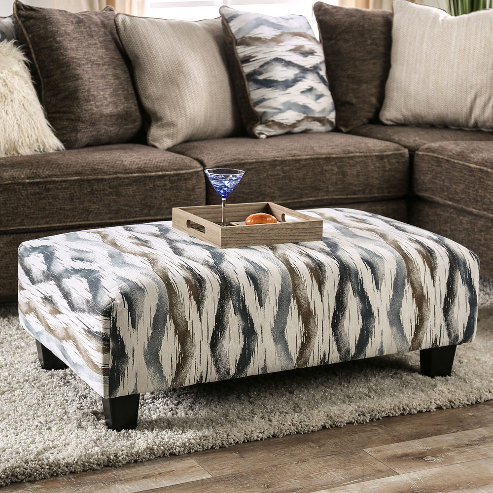 English Elm Contemporary Upholstery Ottoman With Artistic Print, Soft Microfabric, Tapered Block Legs - Versatile! B2741P355862