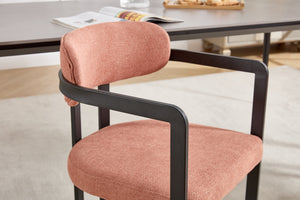English Elm Modern Tufted Boucle Dining Chairs Set of 2 with Curved Back and Matte Metal Legs Orange W3244P337419