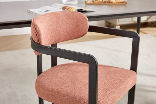 English Elm Modern Tufted Boucle Dining Chairs Set of 2 with Curved Back and Matte Metal Legs Orange W3244P337419