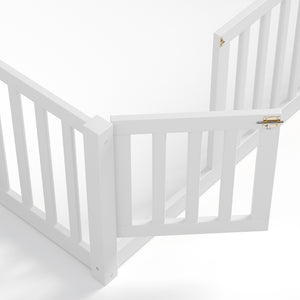 English Elm Queen Kids Floor Bed Pine Wood Frame with Safety Rails Door and Low Profile Design Light White W1580P417672