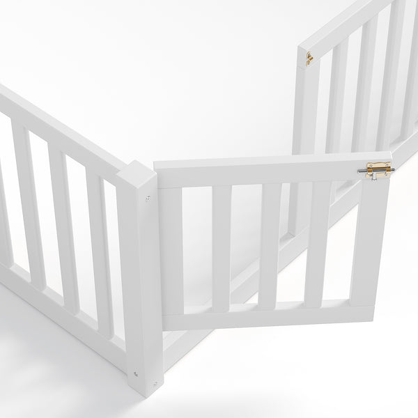 English Elm Queen Kids Floor Bed Pine Wood Frame with Safety Rails Door and Low Profile Design Light White W1580P417672