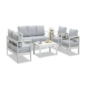 English Elm 5-piece Outdoor Aluminum Conversation Set Resort Style Patio Sofa with Wpc Coffee Table B082S00083