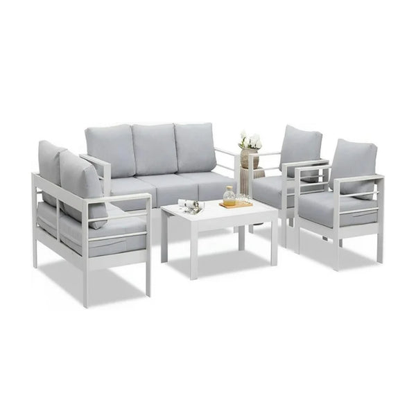 English Elm 5-piece Outdoor Aluminum Conversation Set Resort Style Patio Sofa with Wpc Coffee Table B082S00083