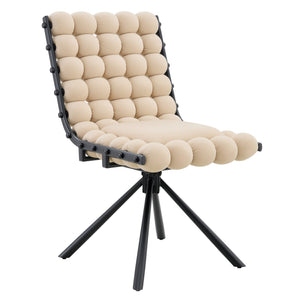 English Elm Set of 2 Dutch Velvet Bubble Backrest Dining Chairs with Sculptural Tufted Design Beige,Black W3875P370840