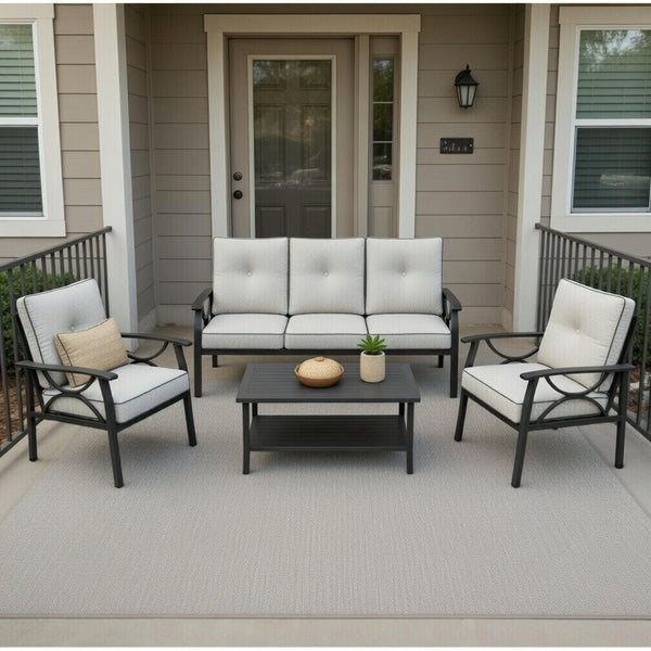 English Elm 4-piece Outdoor Steel Conversation Set Seats Five with Thick Foam Cushions Patio B082S00133