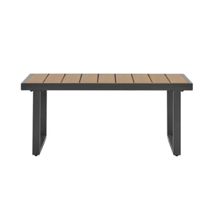 English Elm Christopher Knight Home® - 4-Pieces Outdoor Metal Patio Furniture Set with Deep-Seat Cushions, Teslin Rope, Wood-Look Tabletop, Rust-Resistant Frame Natural+Grey N780P2540723G