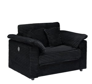 English Elm 47.24-inch corduroy armchair with storage ottoman and USB ports, spring seat, solid wood frame lounge Black W3356S00023