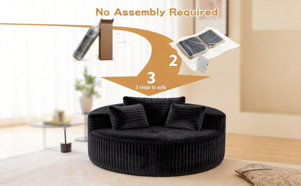 English Elm Round Oversized Corduroy Chaise Lounger Circular Deep Seat Sofa for Bedroom Living Room W5527P489261