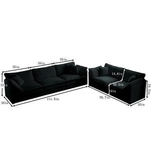 English Elm 3 Piece Sofa Set - Oversized Black Chenille Couch For Living Room, Comfy Modular Design & Flexibility W714S00626