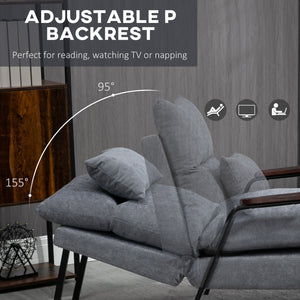 English Elm HOMCOM Reclining Accent Chair with Ottoman, Adjustable 95–155° Back, Plush Padded Seat, Steel Frame W2225P229183