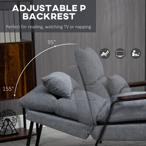 English Elm HOMCOM Reclining Accent Chair with Ottoman, Adjustable 95–155° Back, Plush Padded Seat, Steel Frame W2225P229183