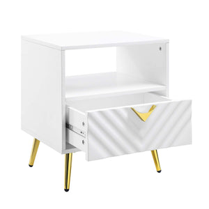 English Elm End Table Glossy White with Storage Drawer & Metal Legs, Modern Rectangle Shelf for Living Room Elegance B016P323426