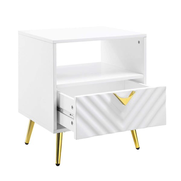English Elm End Table Glossy White with Storage Drawer & Metal Legs, Modern Rectangle Shelf for Living Room Elegance B016P323426