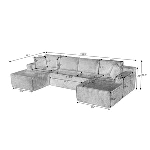 English Elm Compressible U-Shaped Modular Sofa Set - Cozy Corduroy Cloud Couch For Modern Living Spaces W2339S00090
