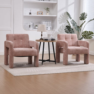 English Elm Modern Chenille Armchair with Ergonomic Curved Armrests, 500lb Capacity, Nordic Minimalist Accent Chair for Living Room Pink W395P380517