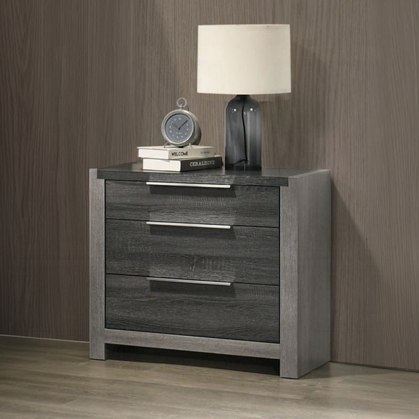 English Elm Contemporary Gray Two-Tone 3-Drawer Nightstand with Long Metal Pulls, Modern Wooden Bedside Table B011P318944