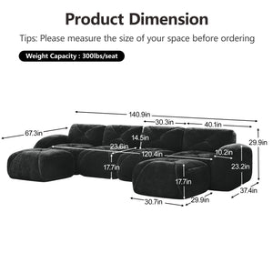 English Elm U-shaped Modular Velvet Sofa Tufted Cushions High Density Foam Living Room Sectional Black W714S01605
