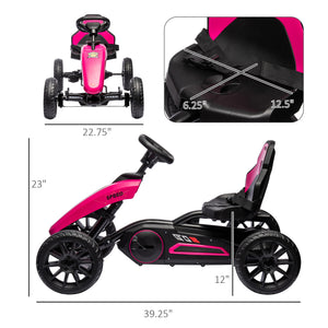 English Elm Aosom Kids Pedal Go Kart Sporty Ride on with Adjustable Seat and Eva Wheels Pink W2225P229170