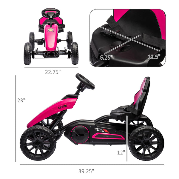 English Elm Aosom Kids Pedal Go Kart Sporty Ride on with Adjustable Seat and Eva Wheels Pink W2225P229170