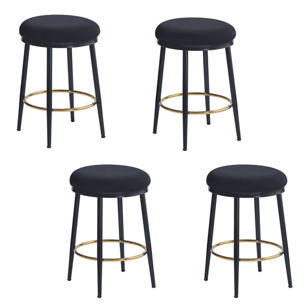 English Elm Christopher Knight Home® - 24.75'' Modern Counter Stools Set Of 4 - Chic Black Velvet & Iron Frame With Gold Footrest For Style! N780P189729B-2