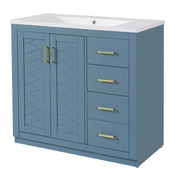 English Elm 36'' Bathroom Vanity with Ceramic Sink Combo Solid Wood Frame Soft-Closing Drawers Ample Storage Elegance Indigo N710P243327M