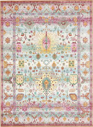 Unique Loom Austin Carmen Machine Made Border Rug Light Green, Beige/Burgundy/Gold/Green/Yellow/Salmon/Peach/Pink 7' 1" x 9' 10"