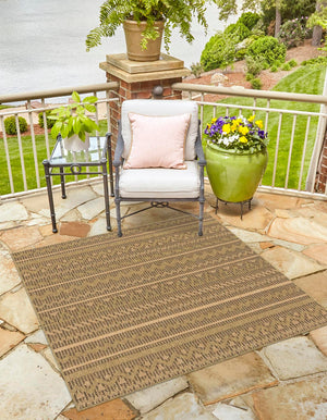 Unique Loom Outdoor Modern Southwestern Machine Made Geometric Rug Light Brown, Brown/Gold 5' 4" x 6' 1"