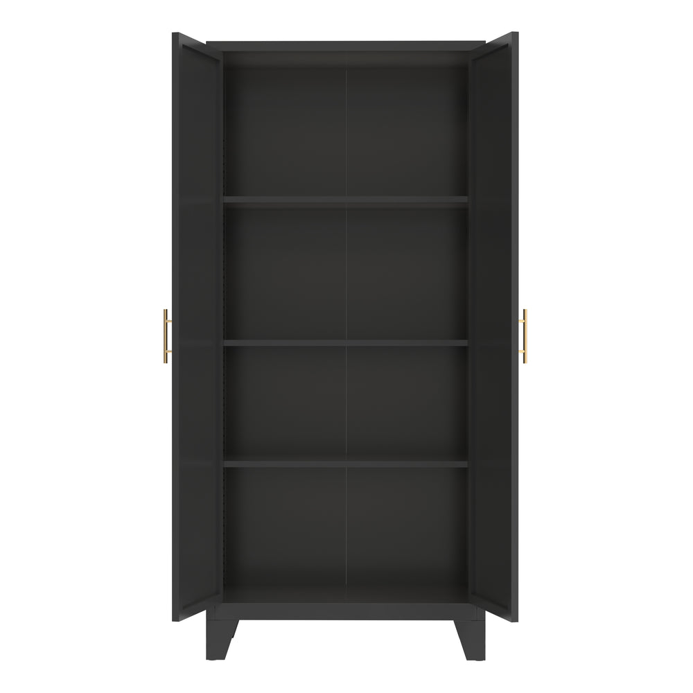 English Elm 61'' Metal Storage Cabinet with 2 Doors and Adjustable Shelves — Spacious Steel Wardrobe for Home & Office Black W3387P306335