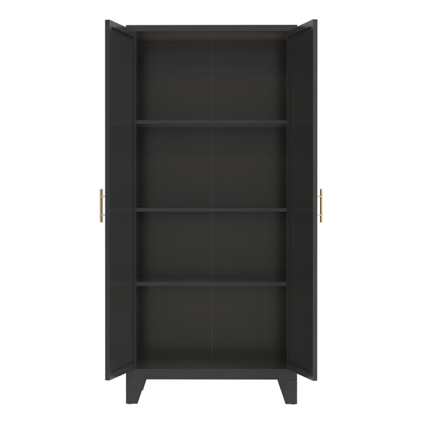 English Elm 61'' Metal Storage Cabinet with 2 Doors and Adjustable Shelves — Spacious Steel Wardrobe for Home & Office Black W3387P306335