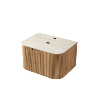 English Elm Dina Floating Bathroom Vanity Plywood Cabinet Sintered Stone Top Natural Wood Grain W2615P338021