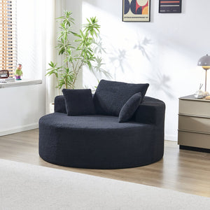 English Elm 55"l Teddy Fleece Round Chaise Chair Plush Foam Seating for Modern Living Rooms Black W1669P368466
