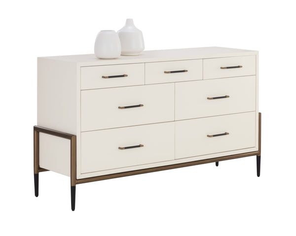 Sunpan Weldrick Dresser - Stylish Mid-Century Design with Soft Closing Drawers and Elegant Iron Handles Oyster