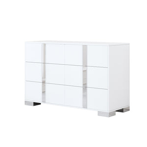 English Elm Elegant Mirrored Dresser with Metal Feet and 6 Spacious Drawers for Organized, Modern Living Spaces White 54.25 L x 20.75 W x 8.5 H N733P307943W