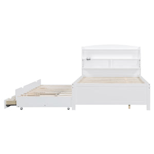 English Elm Full Size Wooden Led Platform Bed With Trundle, Storage Headboard, Usb Ports, And Drawers In White N820S10009K