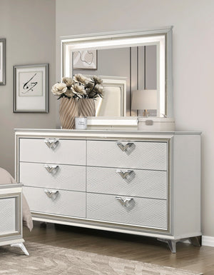 English Elm Antique 6-Drawer White Dresser 65" Modern Luxury Bedroom Storage Vintage-Inspired Solid Design B011P270974