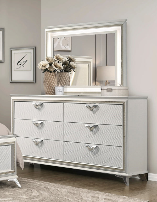 English Elm Antique 6-Drawer White Dresser 65" Modern Luxury Bedroom Storage Vintage-Inspired Solid Design B011P270974